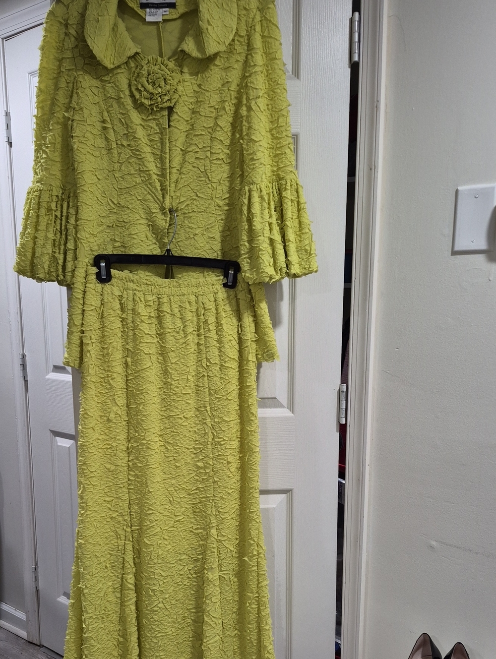DC Chartreuse Two-Piece Crinkle Maxi Skirt Set